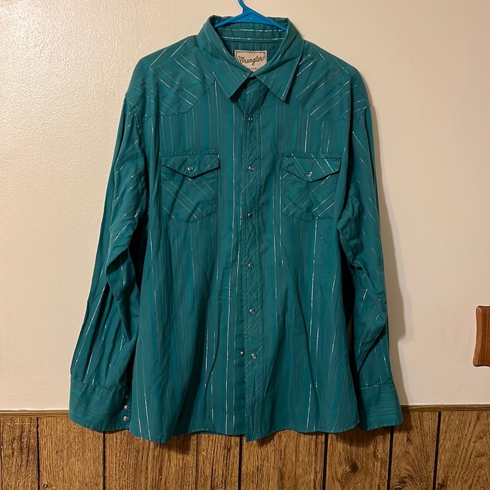 Wrangler Green Stripe Pearl Snap Western Style Long Sleeve Shirt Men's Size XXL